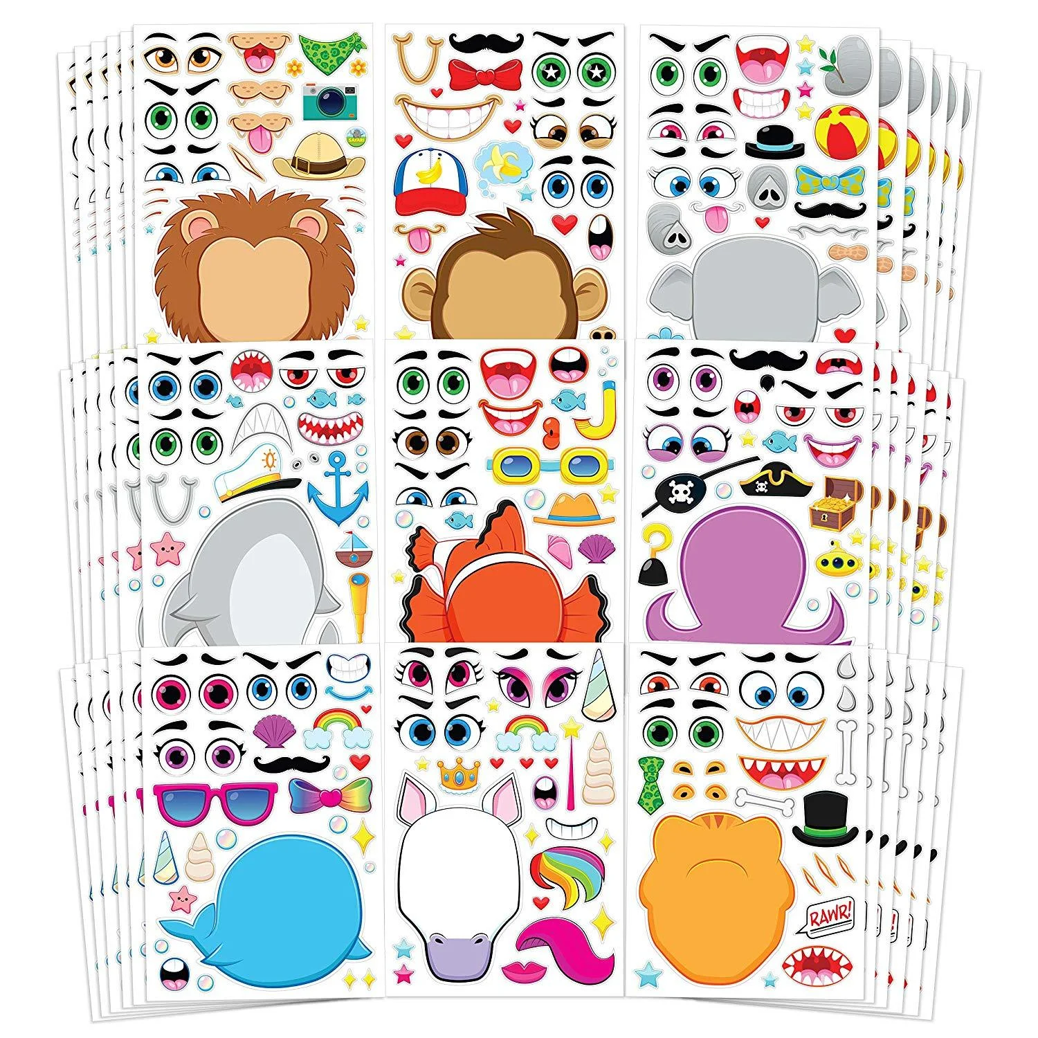 10″ Animal Mix and Match Sticker Sheets, 36 Pcs