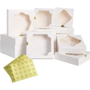 10″ and 8″ White Cake Pie Box, 24 Pcs with Stickers