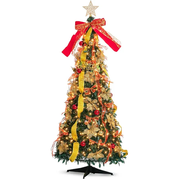 3.33ft 100 Lights Collapsible Christmas Tree Decorated