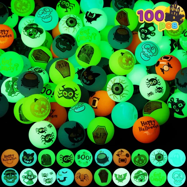 100pcs Glow in the Dark Halloween Bouncy Balls Set