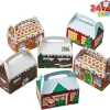 24pcs 3D Christmas House Cardboard Christmas Treat Boxes
