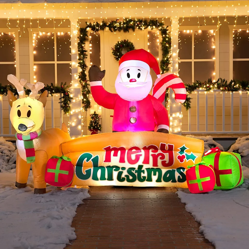 Joiedomi 10ft Long Xmas Sante Merry Christmas Sign Inflatable with Build-in LEDs Blow Up