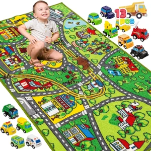 Syncfun Carpet Playmat with 12 Pull-Back Vehicle Set 58.5in