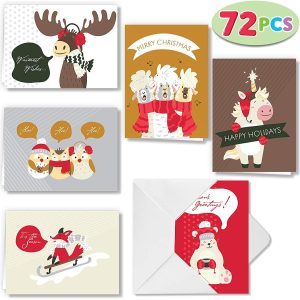 72 Piece Cute Animal Wintertime Greeting Cards