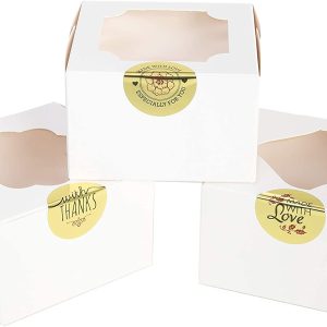 4″ White Cake Pie Box, 60 Pcs with Stickers – JOYIN