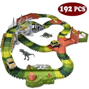 205Pcs Dinosaur Park Race Car with Flexible Track Playset