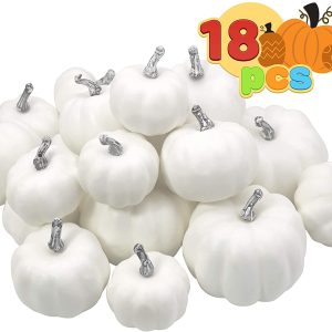 Thanksgiving Artificial White Pumpkins, 18 Piece