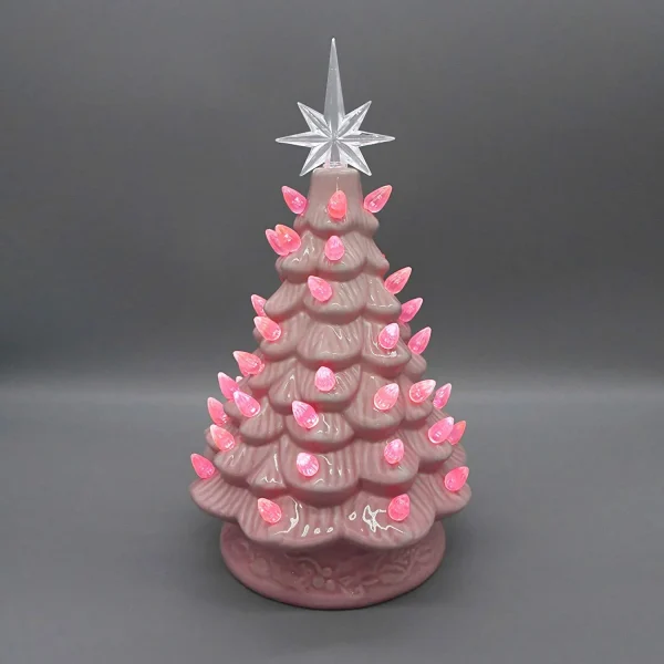 Pink Ceramic Tabletop Christmas Tree 12in