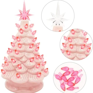 Pink Ceramic Tabletop Christmas Tree 12in