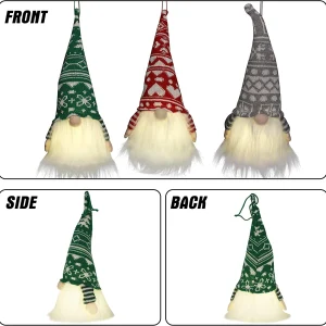 3Pcs LED Christmas Gnome Ornaments (Red, Green & Gray) 12in