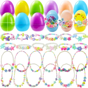12 Pack Prefilled Easter Eggs with 12+12 Different Designs of Necklaces and Bracelets