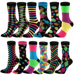 12pcs Paint Splash Patterned Colorful Socks Women