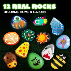 12 Rock Painting Kit- Glow in The Dark, 43 Pcs Arts and Crafts for Kids