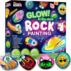 12 Rock Painting Kit- Glow in The Dark, 43 Pcs Arts and Crafts for Kids