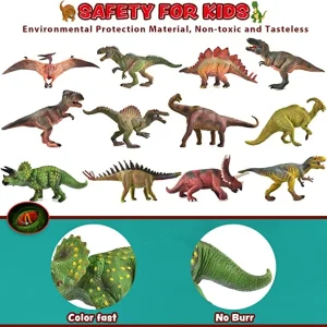 12Pcs Realistic Dinosaur Toys with Booklet 7in