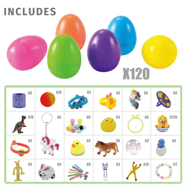 120Pcs Toys and Stickers Prefilled Easter Eggs 2.25in
