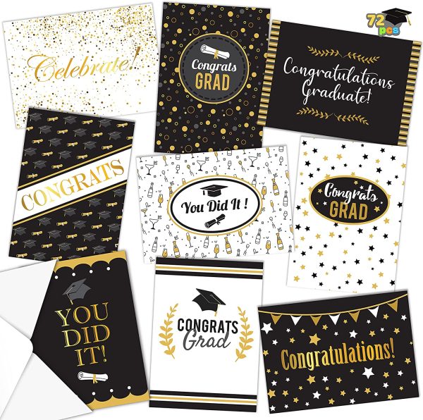 Graduation Cards Black & Gold, 72 pcs