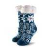 2pcs Women Soft Fuzzy Slipper Socks Navy Blue & Purple