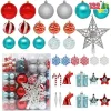 132pcs Red, Blue and Silver Assorted Christmas Ornaments