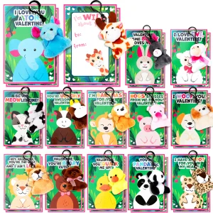 28Pcs Animal Plush with Valentines Day Cards for Kids-Classroom Exchange Gifts