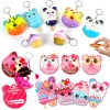 28Pcs Scented Dessert Squishy Toys Keychains with Kids Valentines Cards for Valentine's Day Gifts
