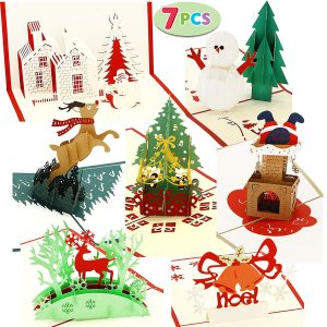 Pack Of 7 Pop-up 3d Christmas Greeting Cards