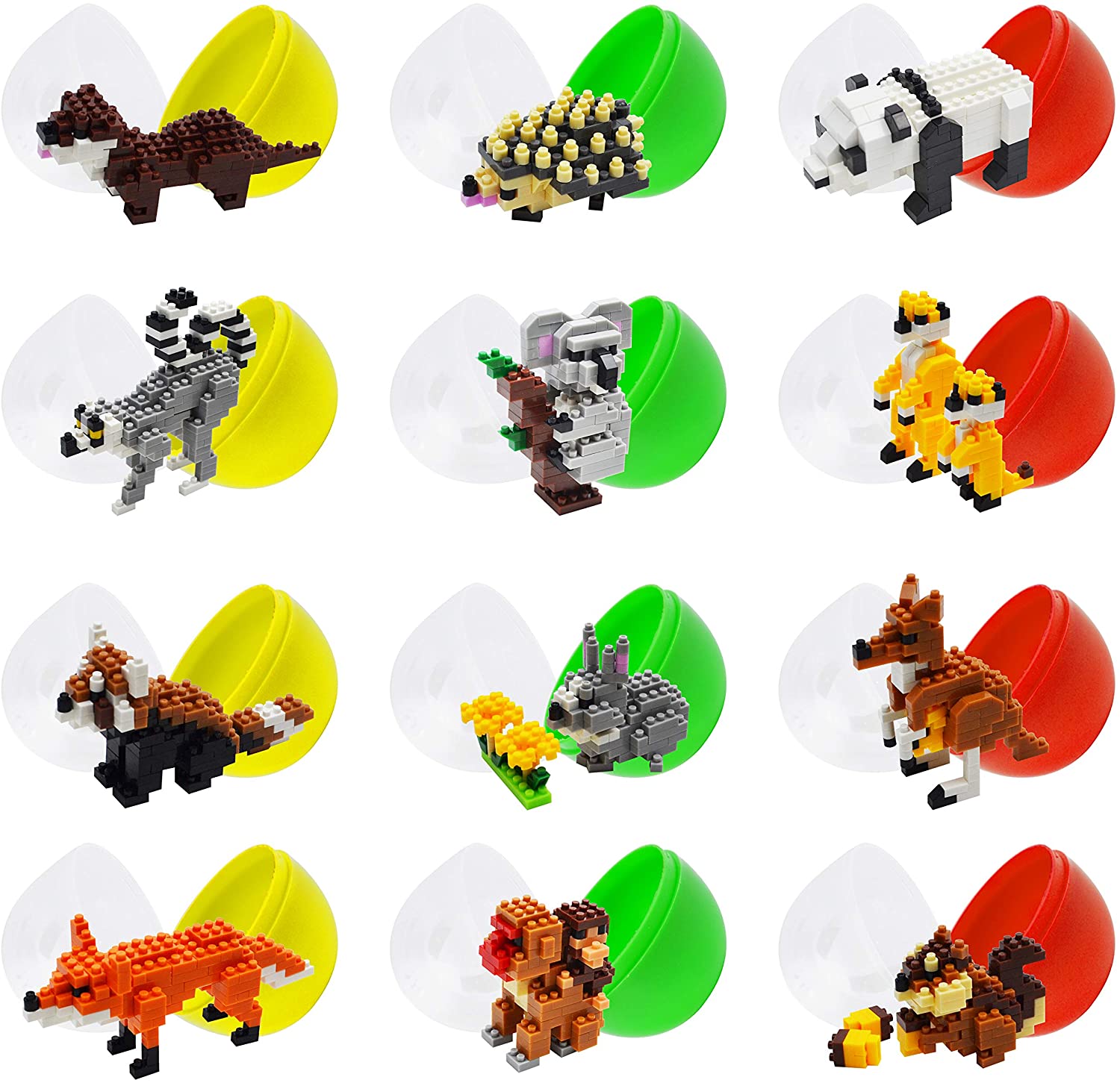 12 Pcs Prefilled Easter Eggs with Animal Building Blocks