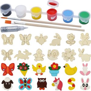24 Pcs Wooden Magnet Arts and Crafts Painting Kit