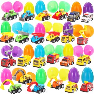 24pcs Easter Eggs with Mini Construction Pull Back Cars