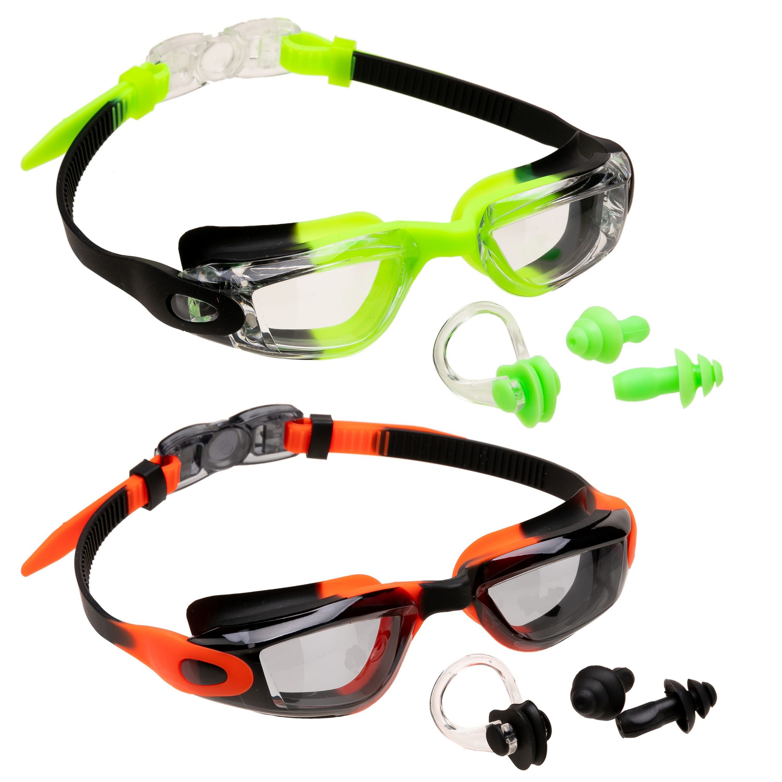 2pcs Red Black and Green Black Swim Goggles