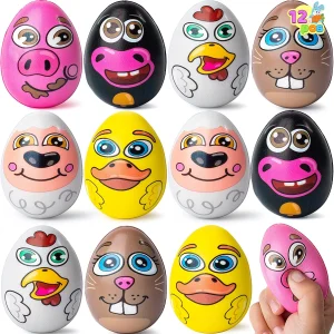 12pcs Animal Themed Characters Squishy Eggs 2.4in