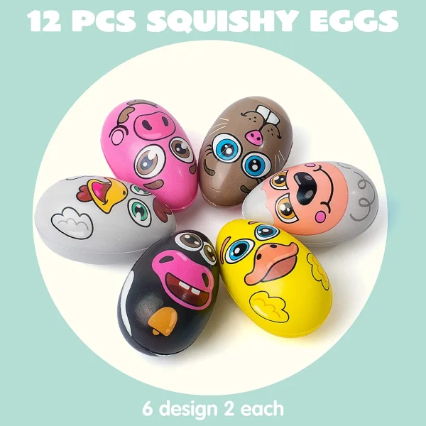 12pcs Animal Themed Characters Soft and Yielding Eggs 2.4in