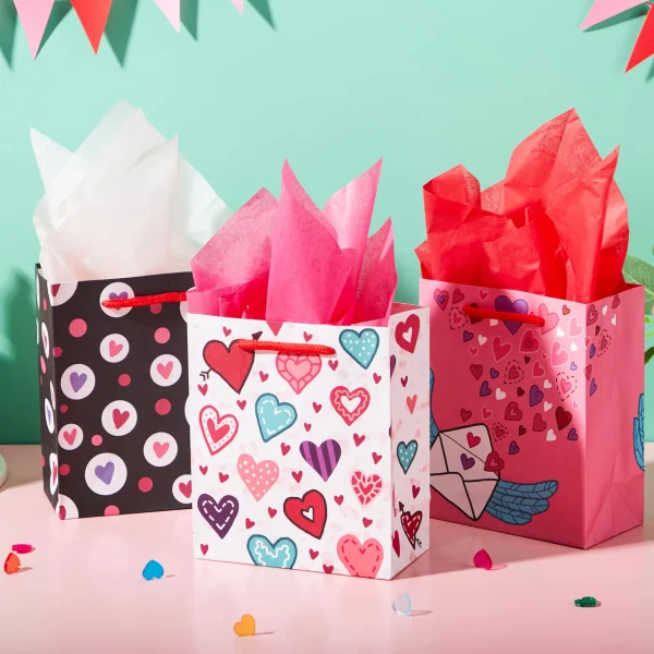 12Pcs Paper Gift Bags with Filing Paper for Valentines Day