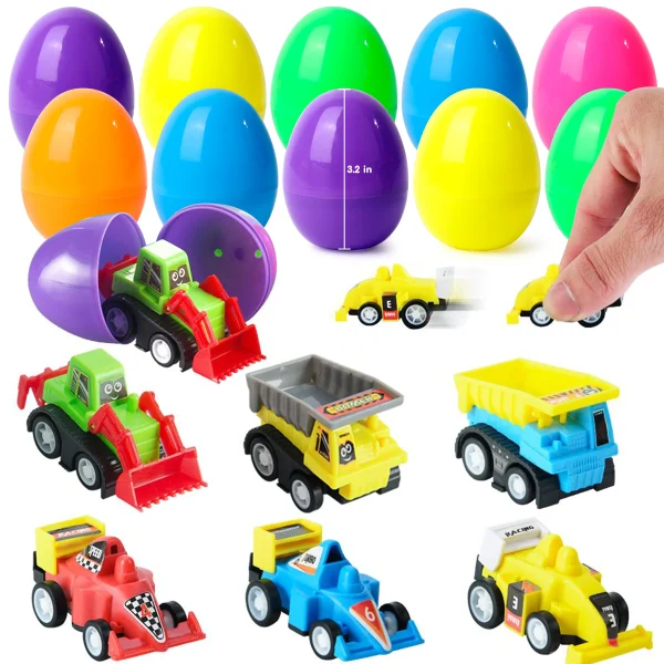 12Pcs Pull Back Cars 3.2in Prefilled Easter Eggs