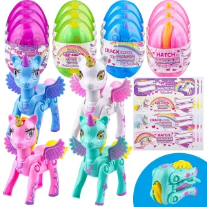 12Pcs Kids Valentines Cards with Transforming Unicorn Toys in Egg-Classroom Exchange Gifts