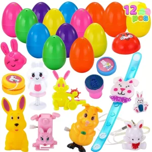 12Pcs Wind up Bunny Rabbit Prefilled Easter Eggs 3.25in