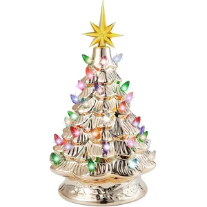12in Prelit Tabletop Gold Ceramic Christmas Tree