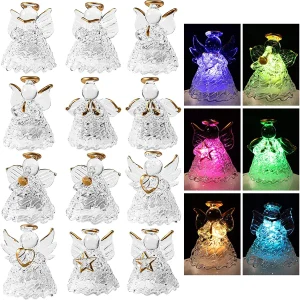 12pcs LED Spun Glass Angel Christmas Ornaments