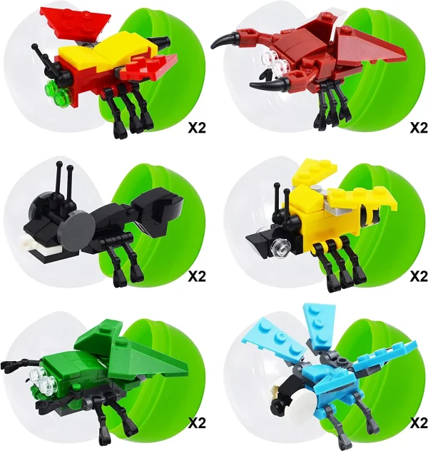 12Pcs Insects Building Blocks Toys Prefilled Easter Eggs