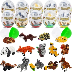 12Pcs Mini Animal Building Blocks Prefilled Easter Eggs