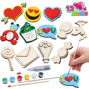 12pcs Valentines Wooden Magnet Craft Kit