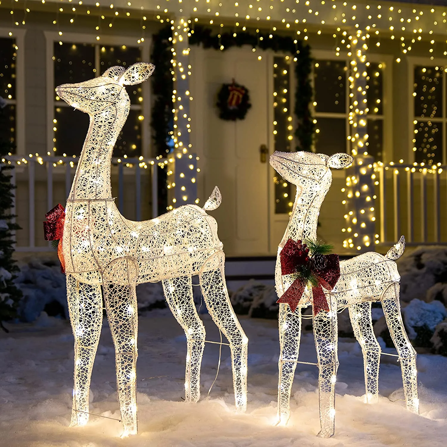 Glowing 130 LED Warm White Reindeer Yard Decorations