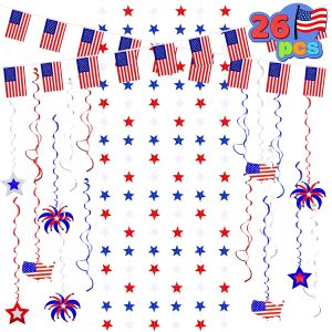 Flag Banners, Stars Hanging Banners, and Swirl Decorations, 26 Pcs