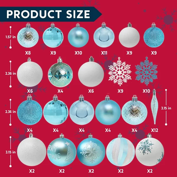 133pcs Assorted Blue and White Christmas Ornaments Set