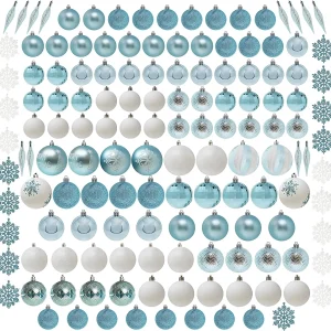 133pcs Assorted Blue and White Christmas Ornaments Set