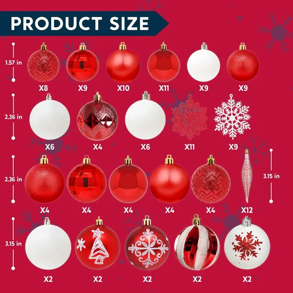 133pcs Assorted Red and White Christmas Ornaments Set