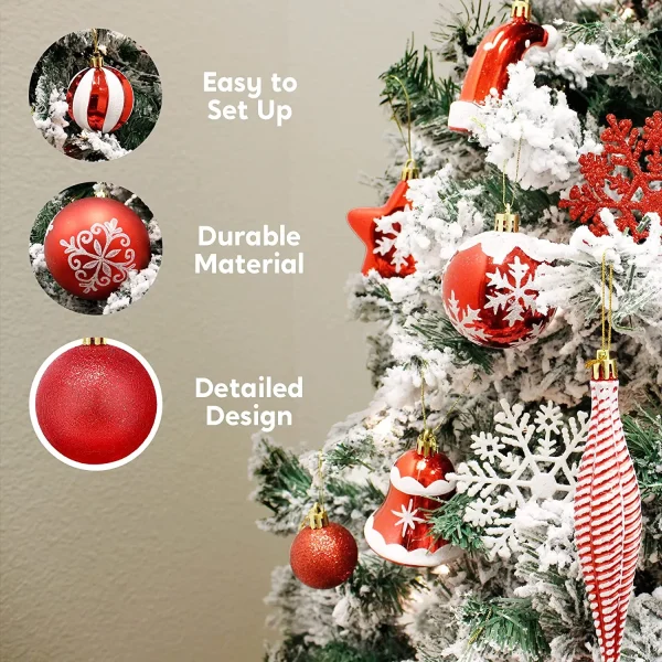 133pcs Assorted Red and White Christmas Ornaments Set
