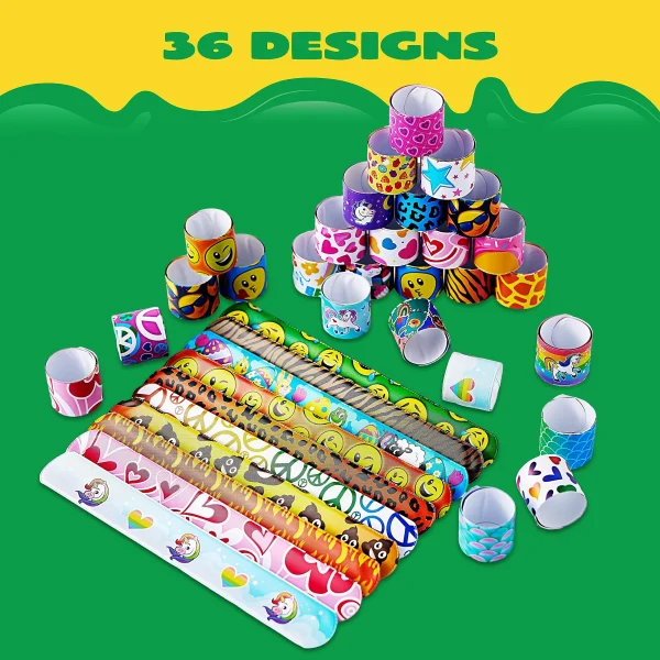 144 Pcs 36 Designs Slap Bracelets for Kids Bulk Wristbands