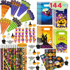144Pcs Halloween Assorted Stationery Gift Set for Kids