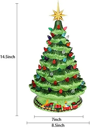 Tabletop Ceramic Christmas Tree with Train 15in